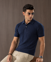 CABLE KNIT POLO | NAVY