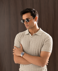 CABLE KNIT POLO | TAUPE GREY
