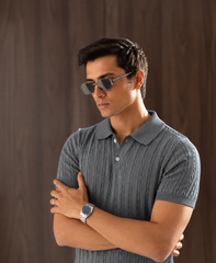 CABLE KNIT POLO | GREY CHARCOAL