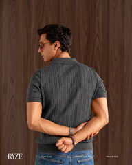 CABLE KNIT POLO | GREY CHARCOAL