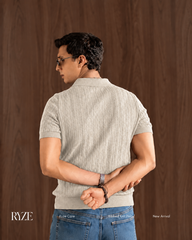CABLE KNIT POLO | TAUPE GREY