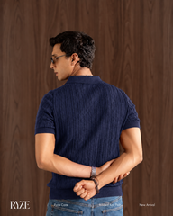 CABLE KNIT POLO | NAVY