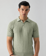 CABLE KNIT POLO | LIME GREEN