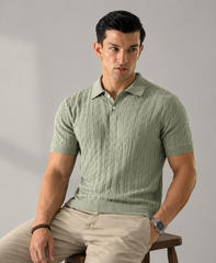 CABLE KNIT POLO | LIME GREEN