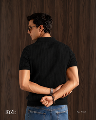 CABLE KNIT POLO | BLACK